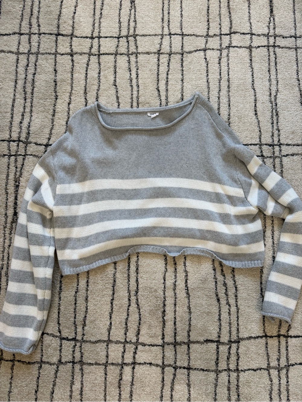 GARAGE Cropped Gray & White Stripe Sweater